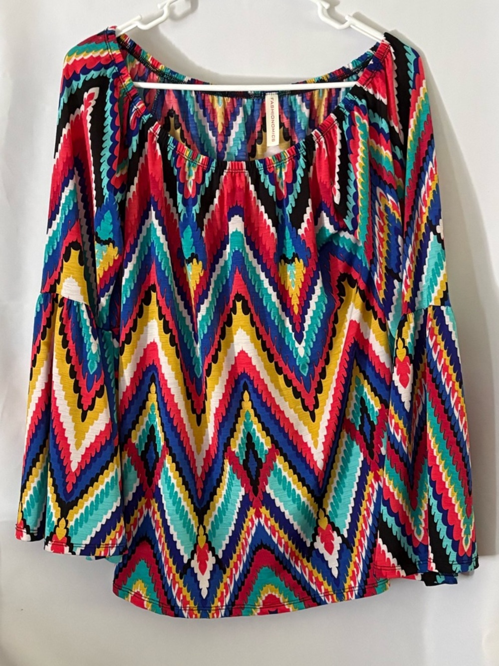 Fashionomics Bright Multicolor Chevron Off-Shoulder Top